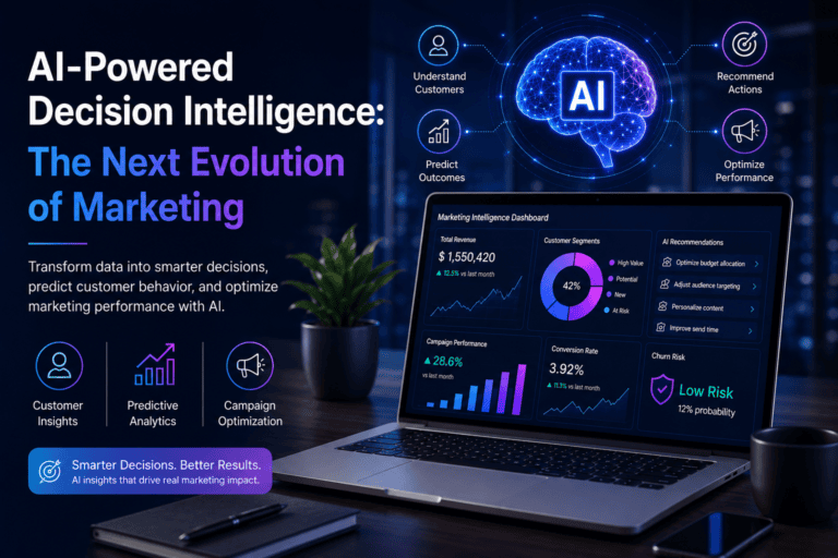 AI-Powered Decision Intelligence dashboard helping marketers analyze customer data and optimize marketing campaigns