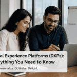 Business professionals collaborating on a Digital Experience Platform (DXP) strategy to deliver personalized customer experiences across digital channels.
