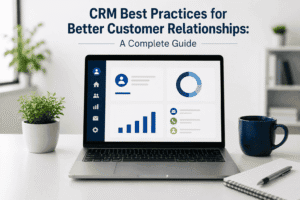 Business professionals using a CRM dashboard to improve customer relationships, personalize customer engagement, and optimize sales and marketing performance.