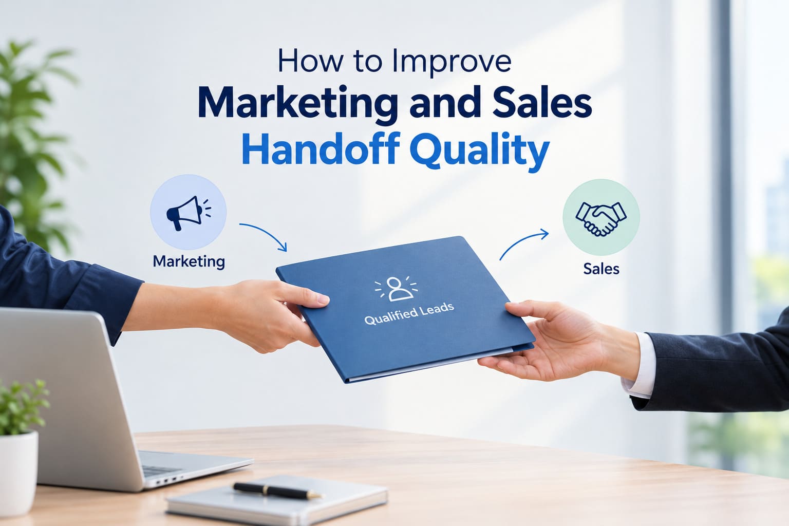 Marketing and sales teams collaborating to improve sales handoff quality