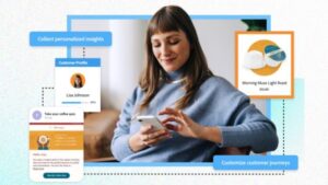 Marketing professional analyzing personalized advertisements and customer engagement data