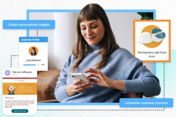 Marketing professional analyzing personalized advertisements and customer engagement data