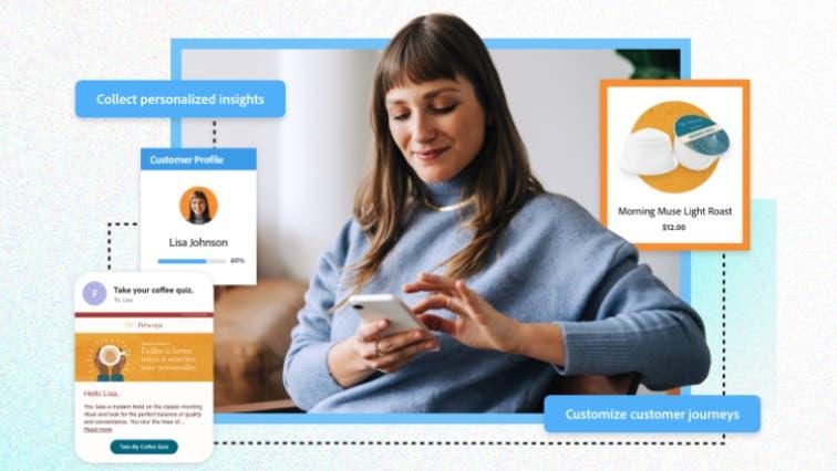 Marketing professional analyzing personalized advertisements and customer engagement data